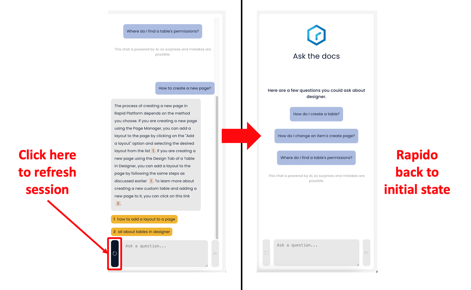 Image showing how to refresh a Rapido Session